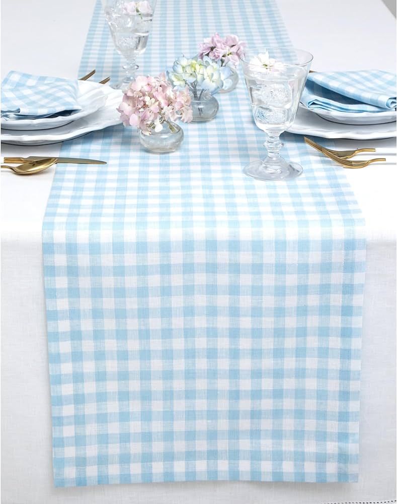 Solino Home Linen Gingham Table Runner 60 inches Long – 100% Pure Linen Gingham Check 14 x 60 I... | Amazon (US)