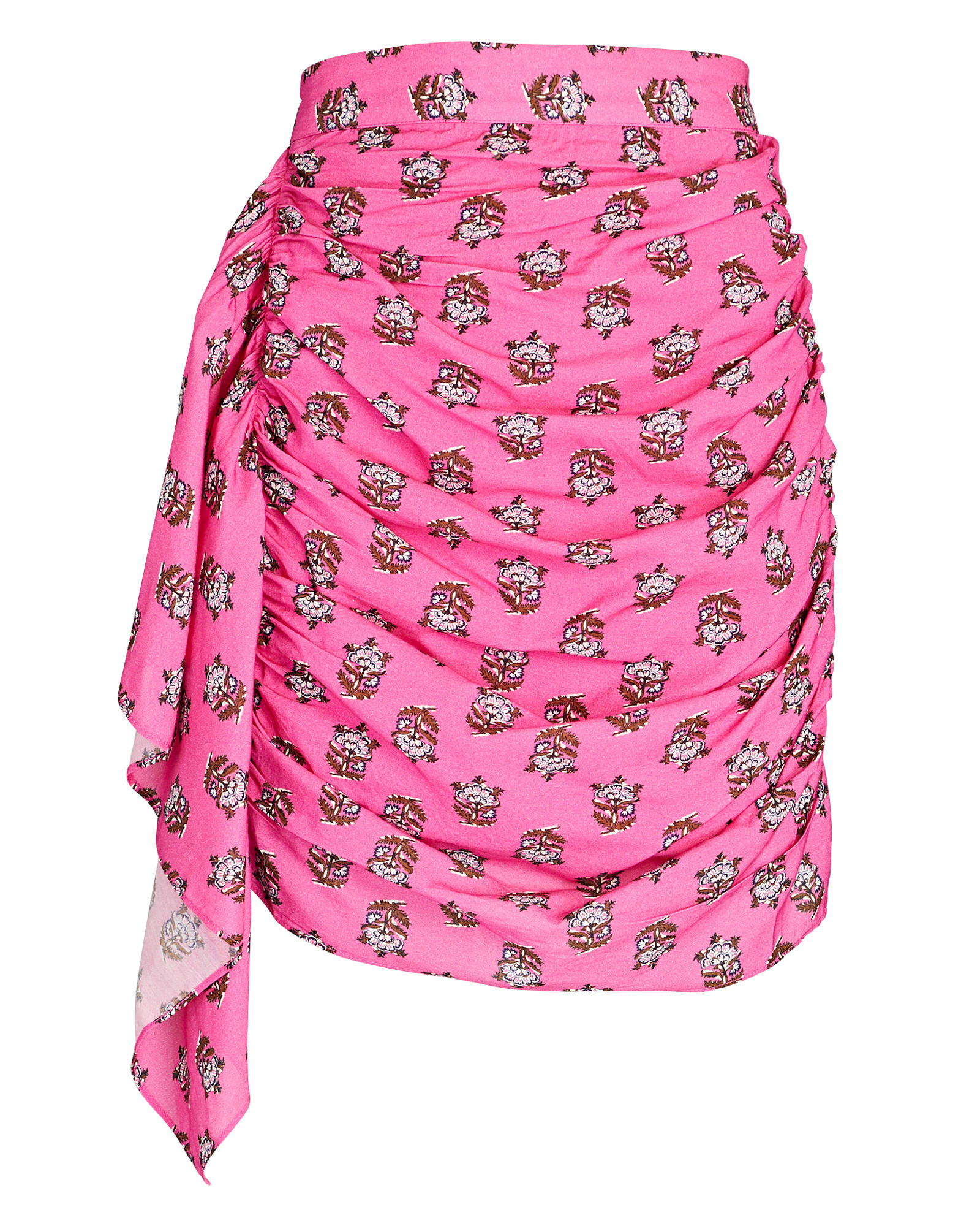 RHODE Hannah Ruched Floral Cotton Mini Skirt, Pink S | INTERMIX