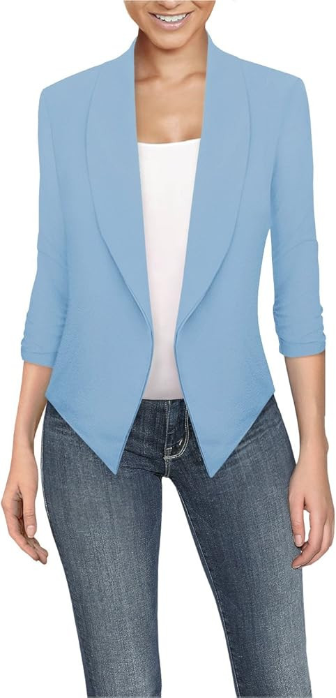 Hybrid & Company Womens Casual Work Office Open Front Blazer Jacket with Removable Shoulder Pads ... | Amazon (US)