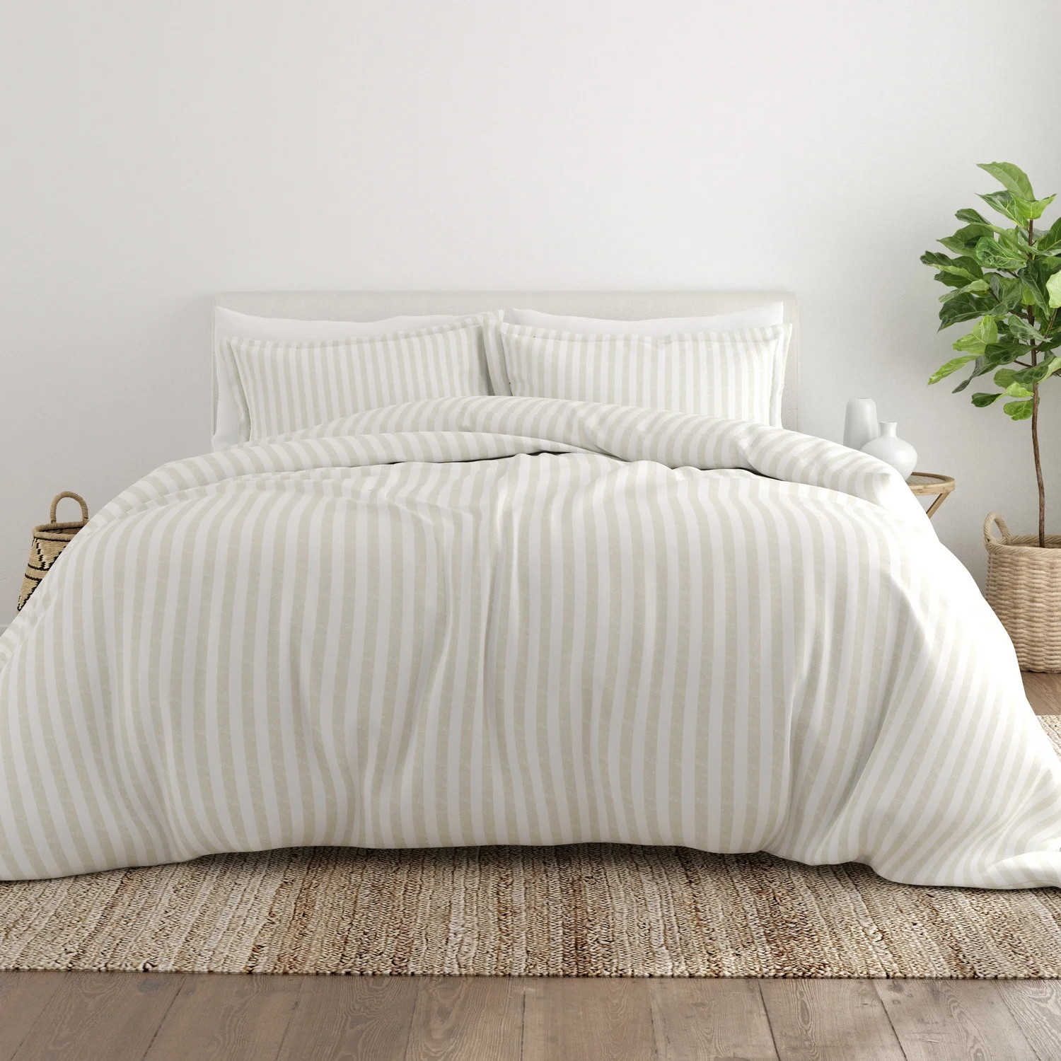 Noble Linens Ivory Puffed Rugged Stripes 3-Piece Duvet Cover Set, King/Cal King | Walmart (US)