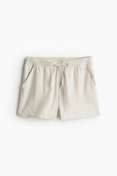 Linen-blend Pull-on Shorts - Regular waist - Short - Light beige - Ladies | H&M US | H&M (US + CA)