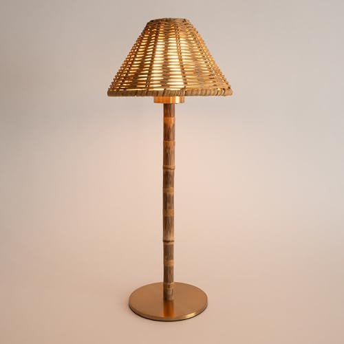 Bamboo Cordless LED Table Lamp – Rechargeable 24-Hour Battery, Dimmable Warm Light, 15" Portabl... | Amazon (US)