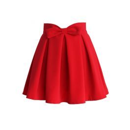 Sweet Your Heart Bowknot Pleated Skirt in Ruby | Chicwish