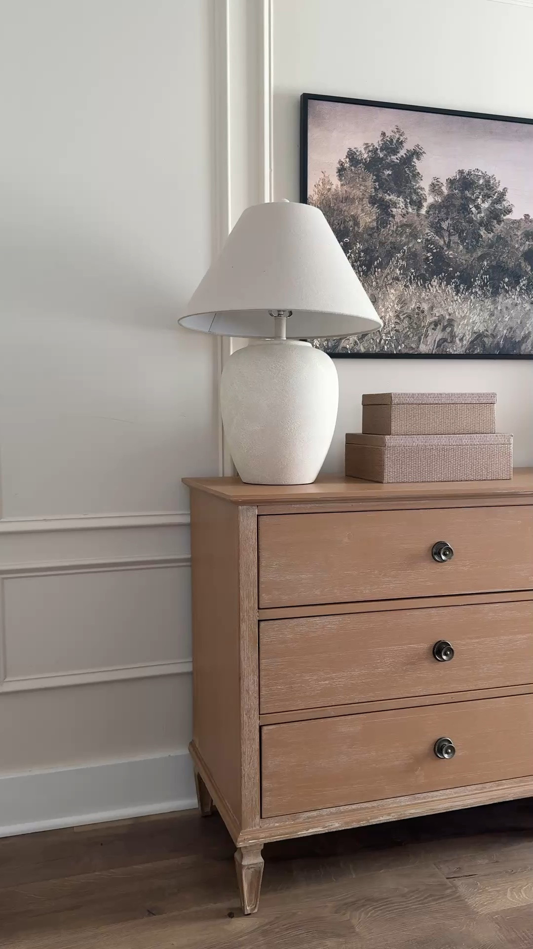 Wide wood dresser comes assembled, have owned for five years, incredible quality!

Dresser, wide dresser, table lamp, lamp, frame tv, art tv