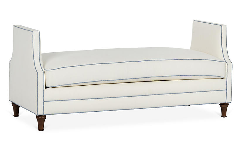 Dumont Bench - Ivory/Blue Linen | One Kings Lane