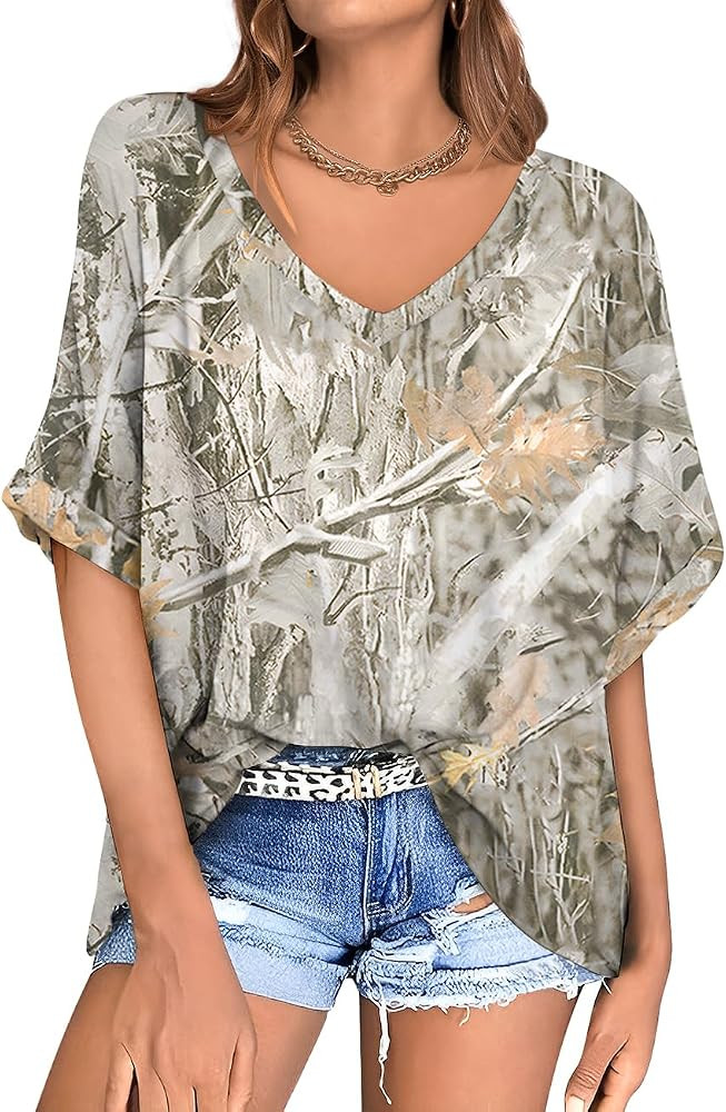 UEU Women's Oversized V Neck T-Shirt Casual Loose Tunic Tops | Amazon (US)