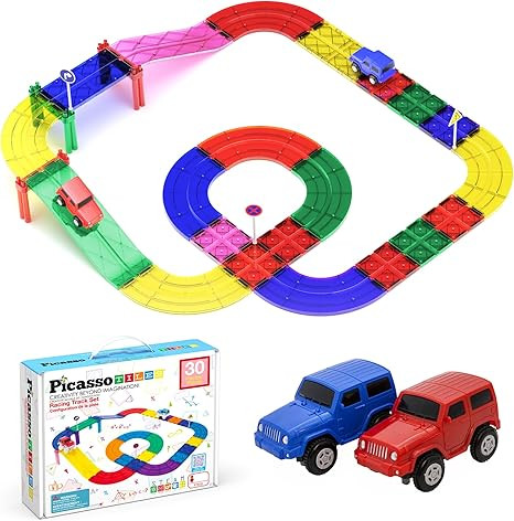 PicassoTiles Magnetic Race Track Toys Car Tracks Set for Toddlers Magnet Building Blocks Tiles Se... | Amazon (US)