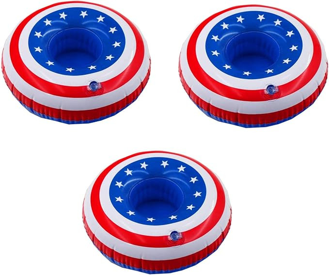 Inflatable Patriotic Pool Drink Holders Drink Floaties,USA American Flag Inflatable Floating Drin... | Amazon (US)