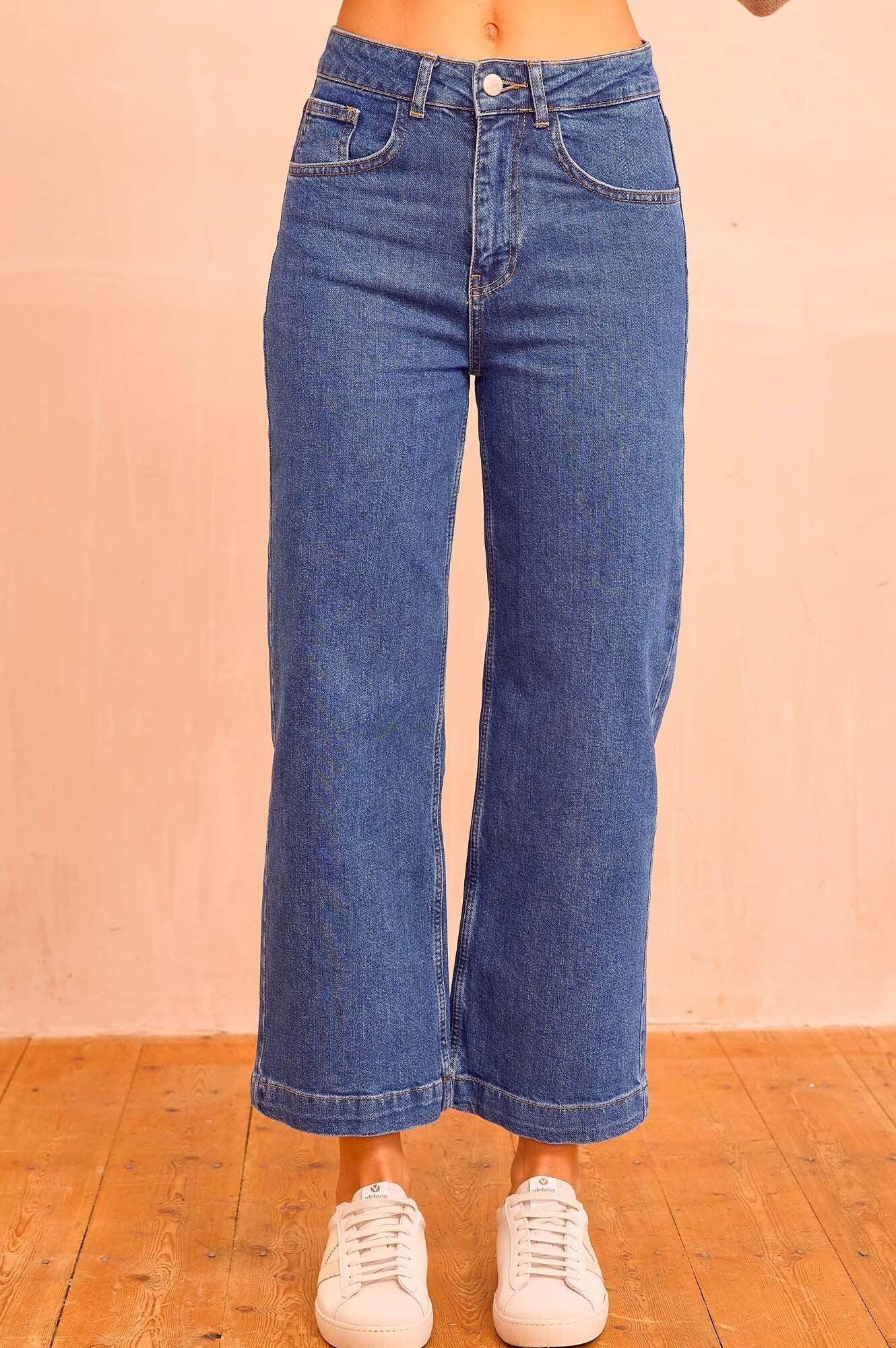 Denim Wide Leg Crop Jean | Mid Wash | Aspiga US