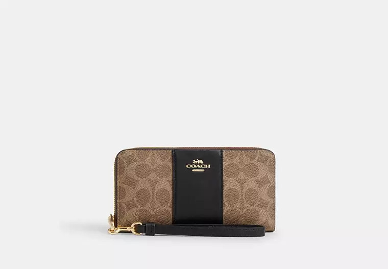 Long Zip Around Wallet In Signature Canvas With Stripe | Coach Outlet US
