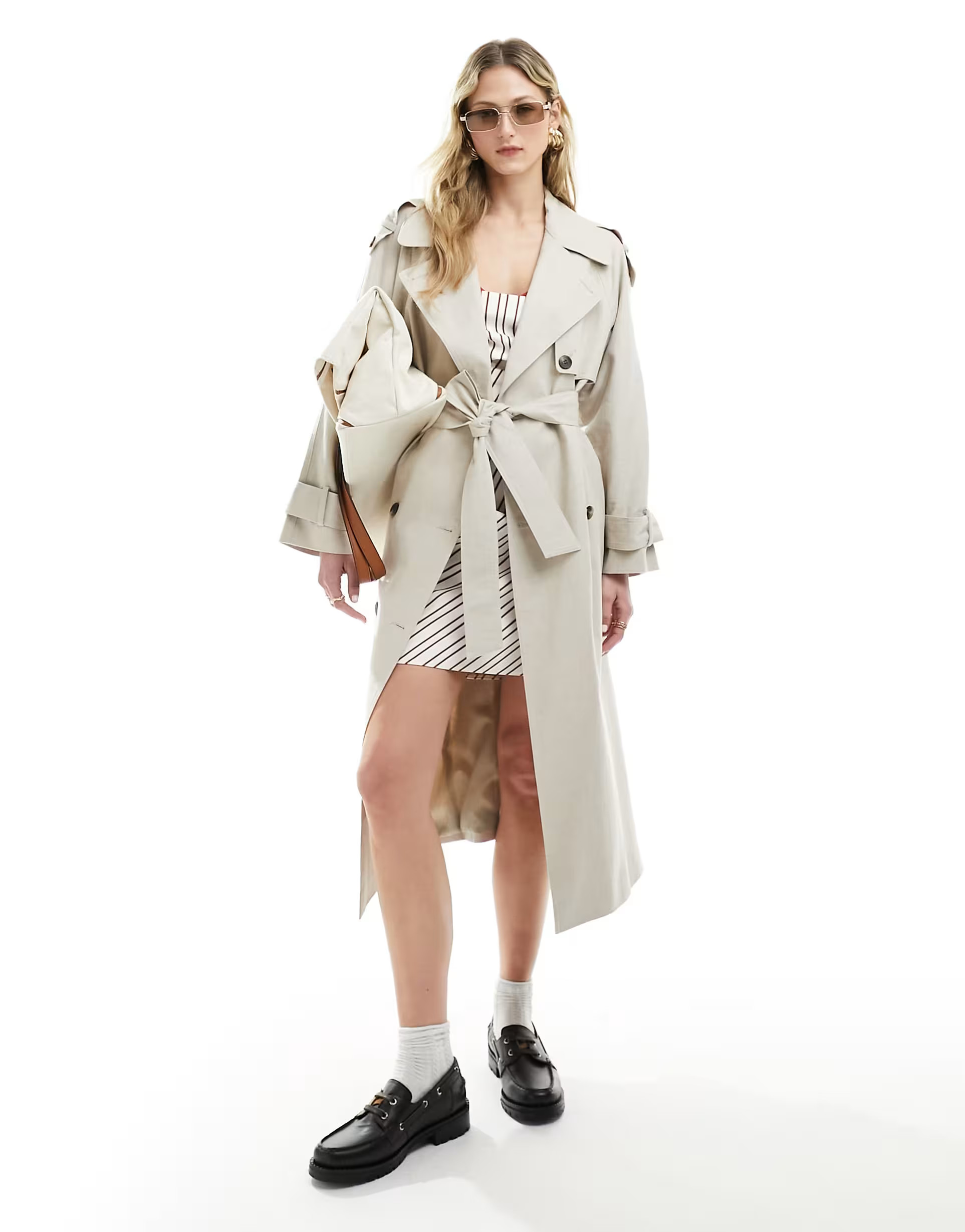 ASOS DESIGN linen mix trench coat in stone | ASOS (Global)