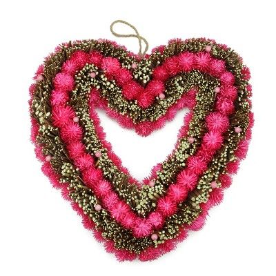 Northlight 13" Pink Flowers, Berries and Twig Heart Artificial Spring Wreath - Unlit | Target
