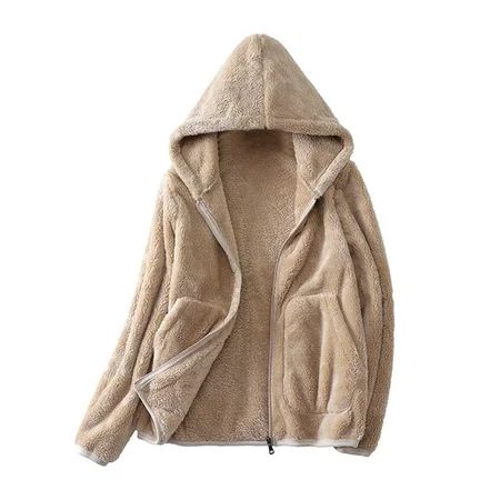 KmaiSchai Black Fuzzy Jacket Outdoor Brushed Women S Hooded 2022 Autumn Thickened Fleece Long Sleeve | Walmart (US)