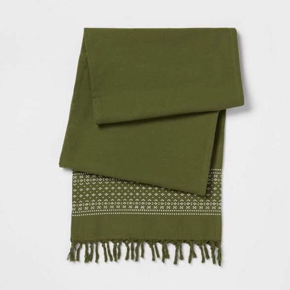 Table Runner Green Dobby Border - Threshold™ | Target