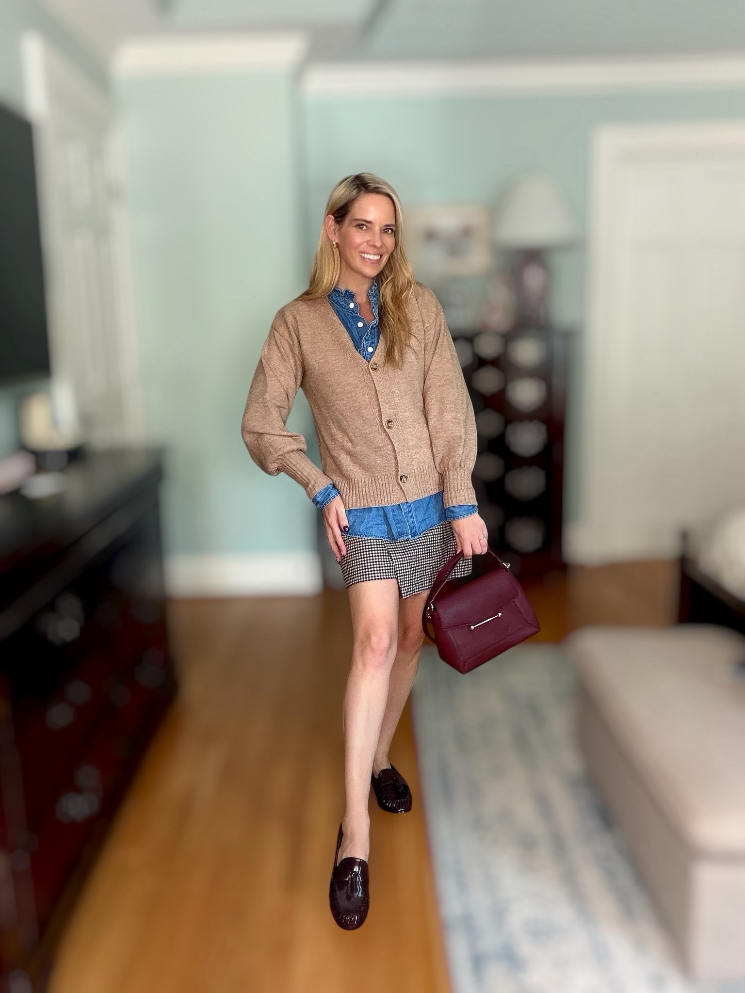 Fall Transition Layers 🍂🤎

A classic preppy fall look with an easy layered twist! I’m loving this cozy neutral cardigan paired with a denim ruffle blouse and classic mini skort. Finished with burgundy loafers and a matching crossbody for the perfect pop of fall color. 🍁✨

This is such an easy outfit formula for transitioning into fall—comfortable, polished, and effortlessly preppy. Perfect for school drop-off, lunch dates, shopping days, or everyday fall outings. 🤎👞👜

Fall transition outfit, women’s fall fashion, preppy fall style, casual chic outfit, cardigan outfit, denim blouse, mini skort, burgundy accessories, loafers outfit, classic Southern style, fall outfit ideas for women over 40.

#LTKOver40 #LTKSeasonal #LTKootd