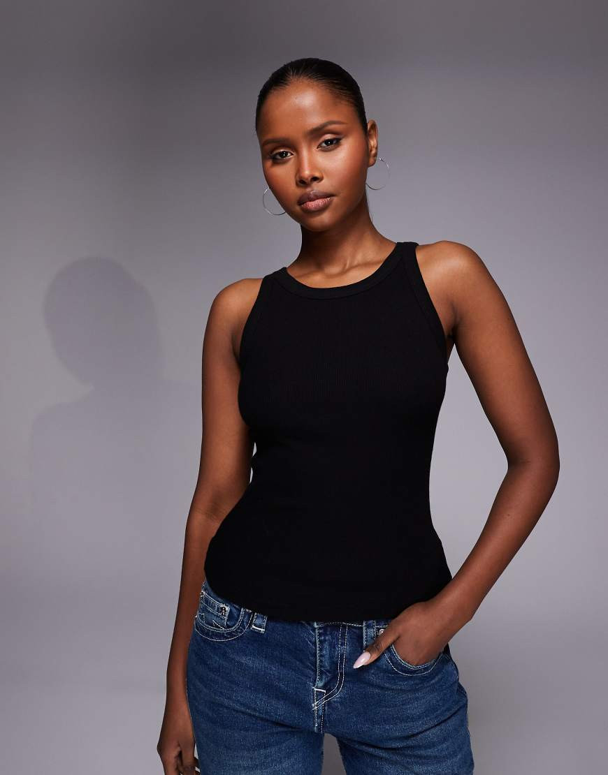 River Island ribbed strappy tank top in black | ASOS (Global)