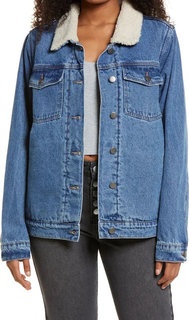 Denim Oversize Trucker Jacket with Faux Shearling Collar | Nordstrom