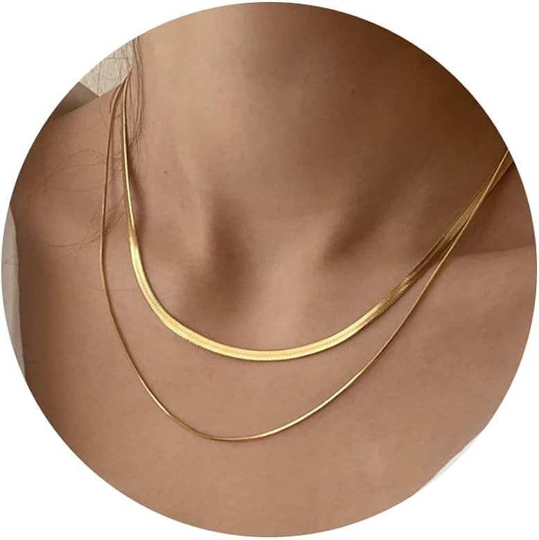 CHESKY 14K Gold/Silver Plated Snake Chain Necklace Herringbone Necklace Gold Choker Necklaces for... | Amazon (US)