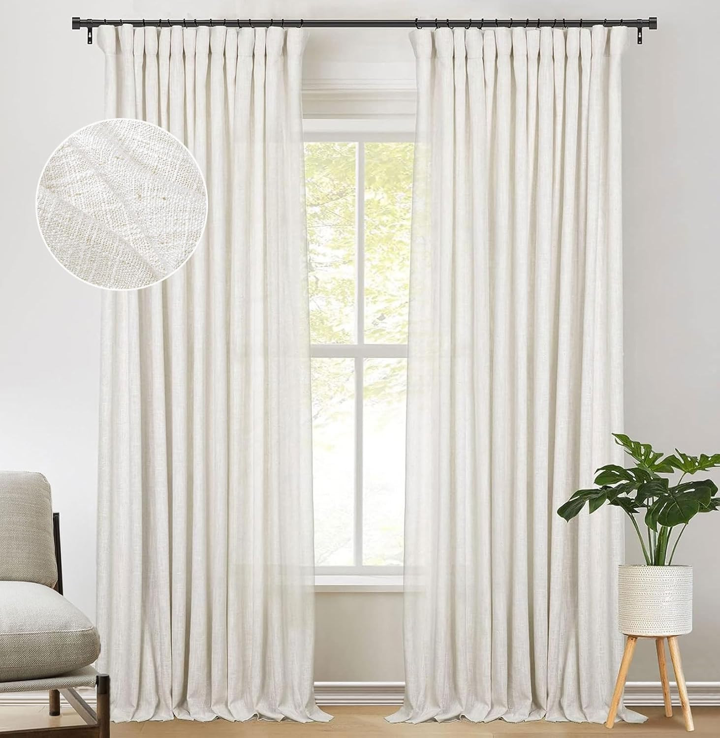 zeerobee Beige White Linen Curtains for Living Room/Bedroom Linen Curtains 120 Inch Length 2 Pane... | Amazon (US)