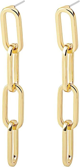 Link Chain Drop Earrings Minimalist paperclip Chain Dangle Earrings for Women Girls Gold Silver | Amazon (US)