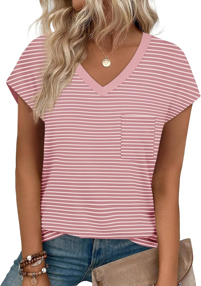 SAMPEEL Women's V Neck Cap Sleeve T-Shirt | Amazon (US)