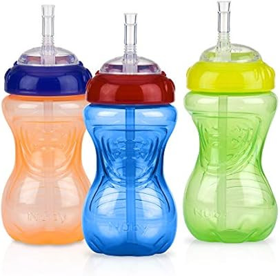 Nuby 3 Piece No-Spill Cup with Flex Straw, Neutral, 10 Ounce | Amazon (US)
