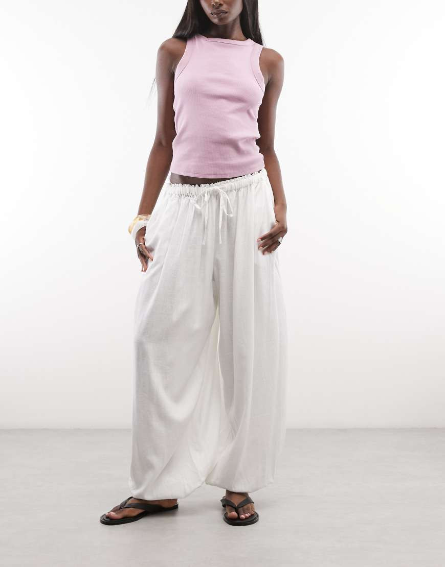 ASOS DESIGN pull on balloon pants in linen mix in white | ASOS (Global)