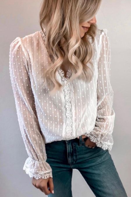 Lace top
White top
Spring top
Jeans 


#LTKfindsunder50 #LTKSeasonal