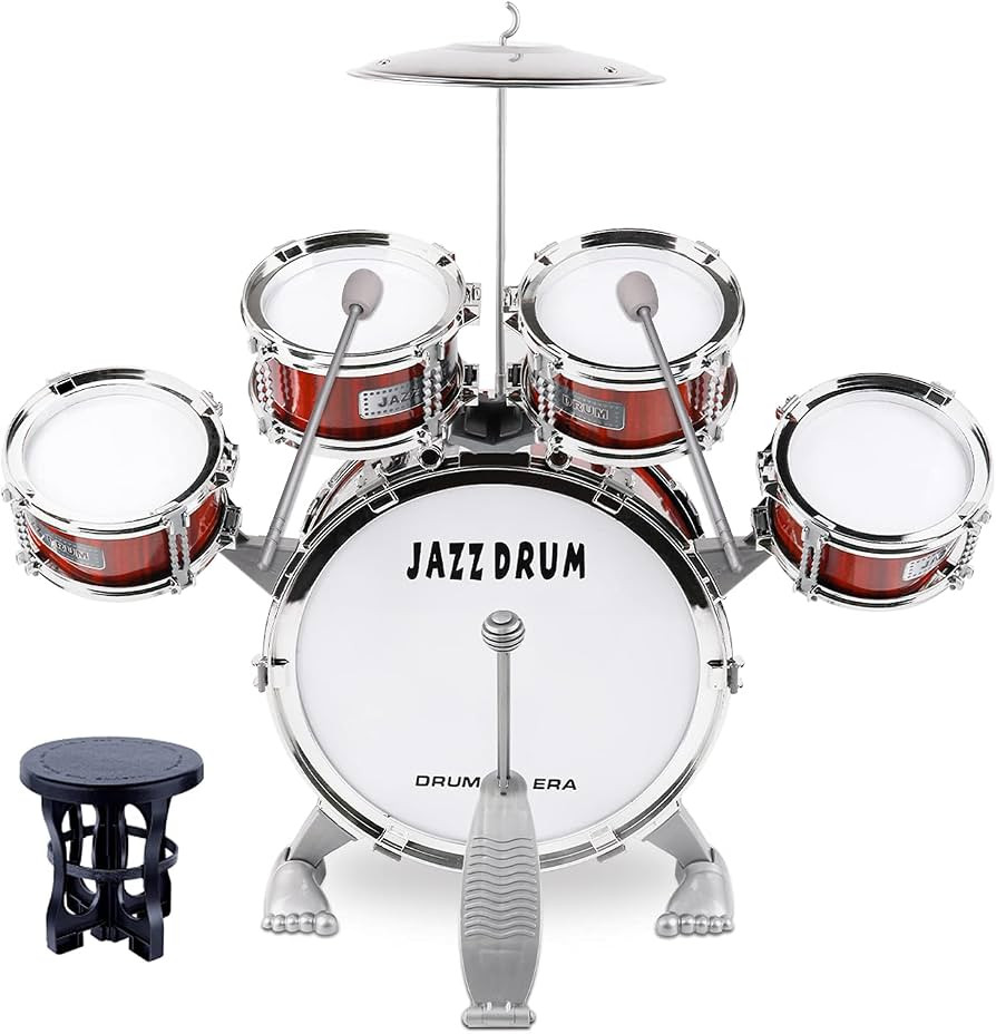 M SANMERSEN Toddler Drum Kit Kids Toy Jazz Drum Set 5 Drums with Stool Mini Band Rock Set Musical... | Amazon (US)