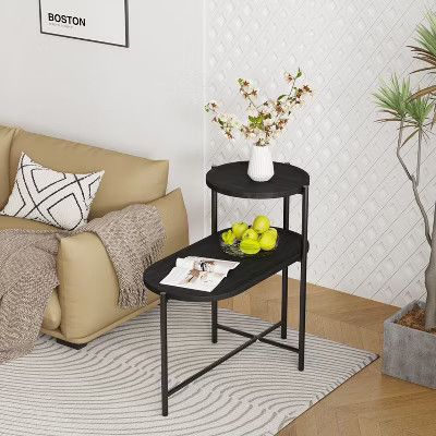 PAGED Sofa Side Table Simple Modern Coffee Table with 2-Tier Storage Tray, Metal Frame and Wooden Tabletop for Sofa, Bedside, Black | Target
