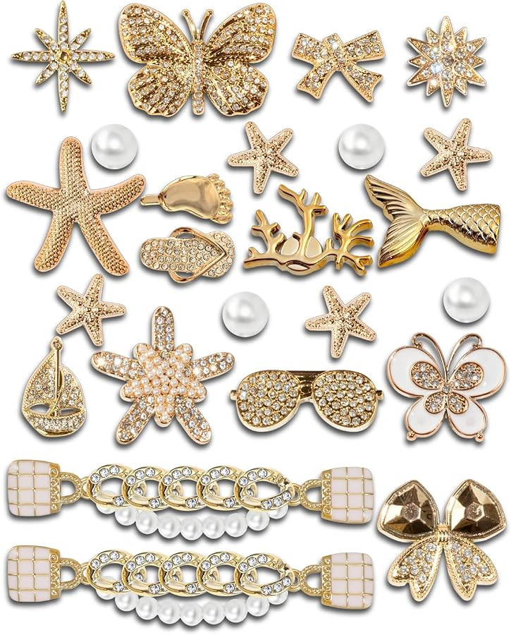Cute Butterfly Shoe Charms for Women, Jewels Flower Charms for Girls,Pearl Shoe Chain | Amazon (US)