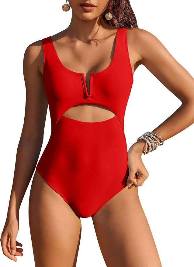 AI'MAGE Womens One Piece Swimsuits Tummy Control Cutout High Waisted Bathing Suit V Neck Swimwear... | Amazon (US)