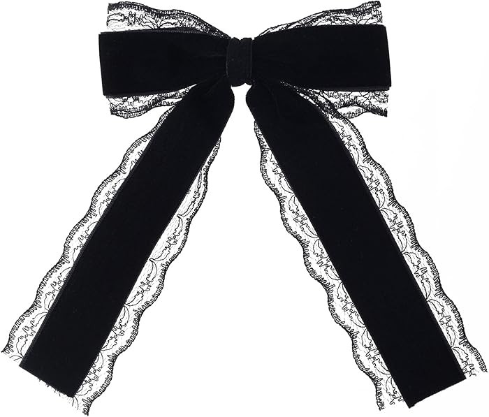 1pcs Black Lace Hair Bow Clip Coquette Bow Barrettes with Long Tail Ribbon for Women Christmas Va... | Amazon (US)