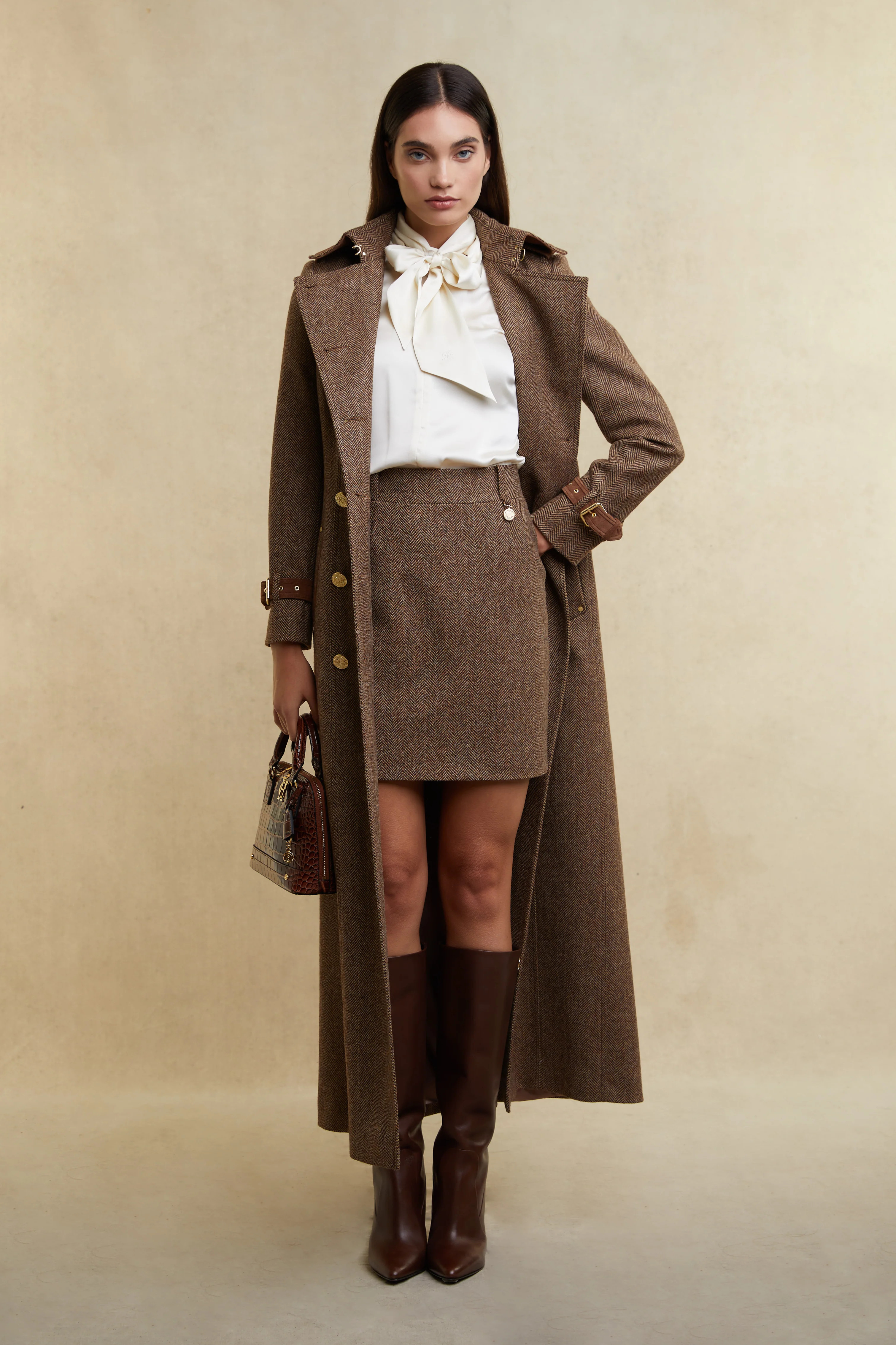 Regency Skirt (Large Scale Brown Herringbone) | Holland Cooper