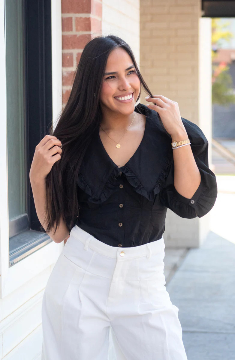 Did It Myself Black Collar Blouse | Apricot Lane Boutique