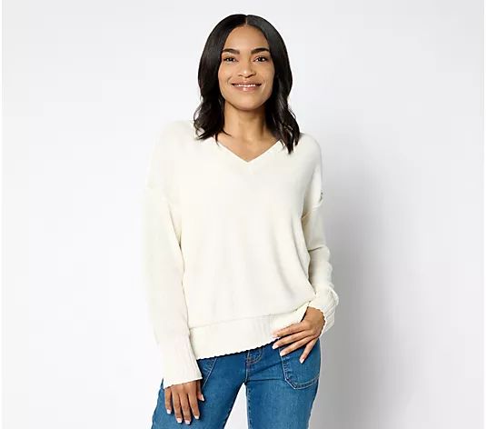 Peace Love World Black Label V-Neck Long Sleeve Pullover - QVC.com | QVC