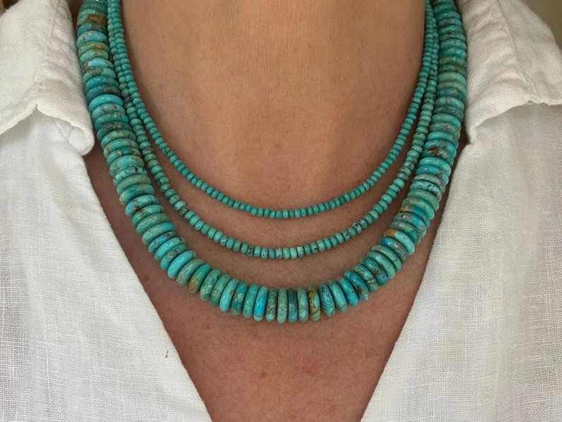 Kingman Turquoise Necklace | Huge 12mm Wafer Rondelle Beads | Genuine Natural Blue Green Arizona ... | Etsy (Global)