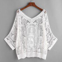 White Crochet Lace Beach Cover Up | ROMWE