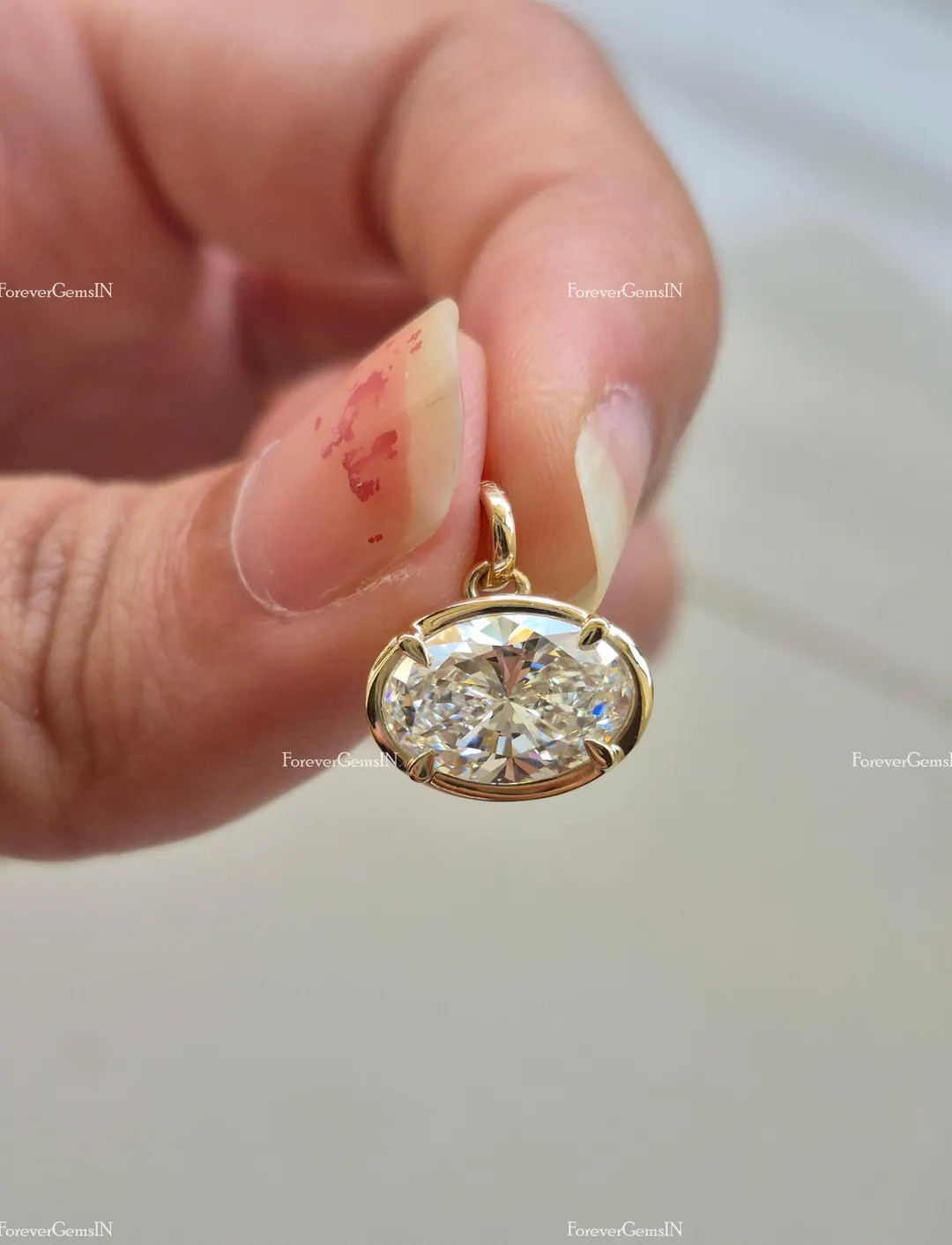 East West Oval Lab Diamond Pendant Bezel Set Oval Cut Pendant for Woman 3.00 Ct Oval Cut Lab Grow... | Etsy (US)