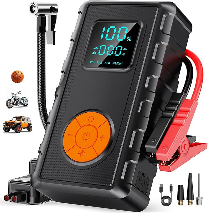Jump Starter with Air Compressor, Battery Jumper Starter Car Battery Jump Starter 8.0 Gas/7.0L Di... | Amazon (US)