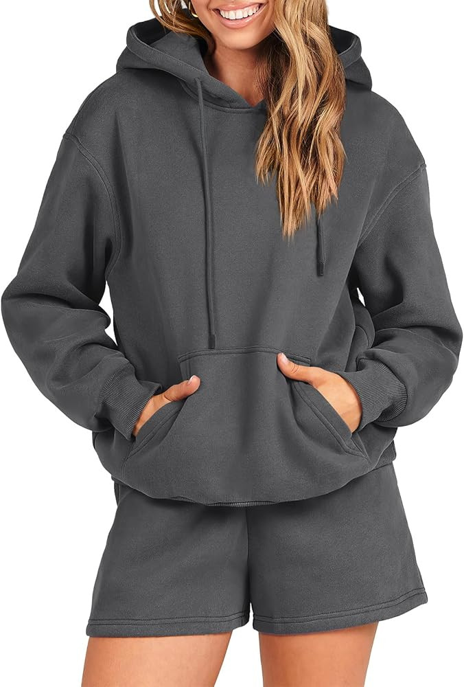 ANRABESS Women 2 Piece Outfits Oversized Hooded Sweatshirts Short Sweatsuit Set Tracksuit Lounge ... | Amazon (US)