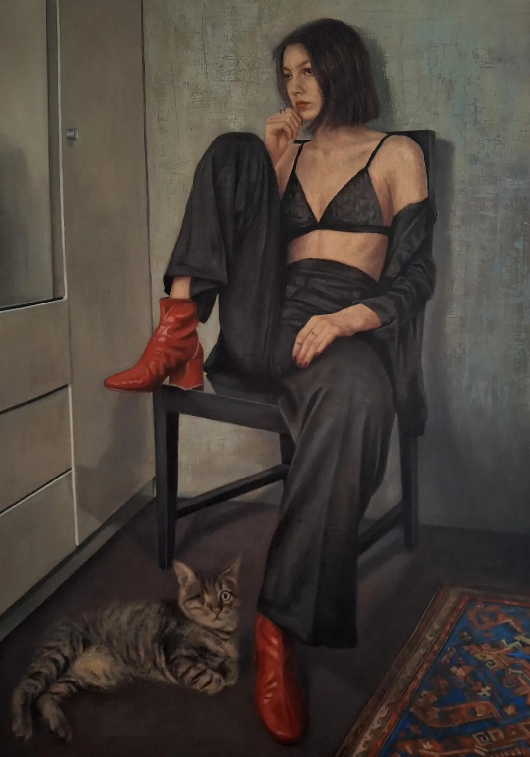 Red Boots Only- Original Large Oil Painting – Woman in Black With Red Boots and Cat - Etsy | Etsy (Global)