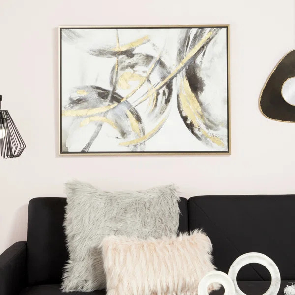 CosmoLiving by Cosmopolitan Gold Canvas Abstract Framed Wall Art with Gold Frame | Wayfair North America