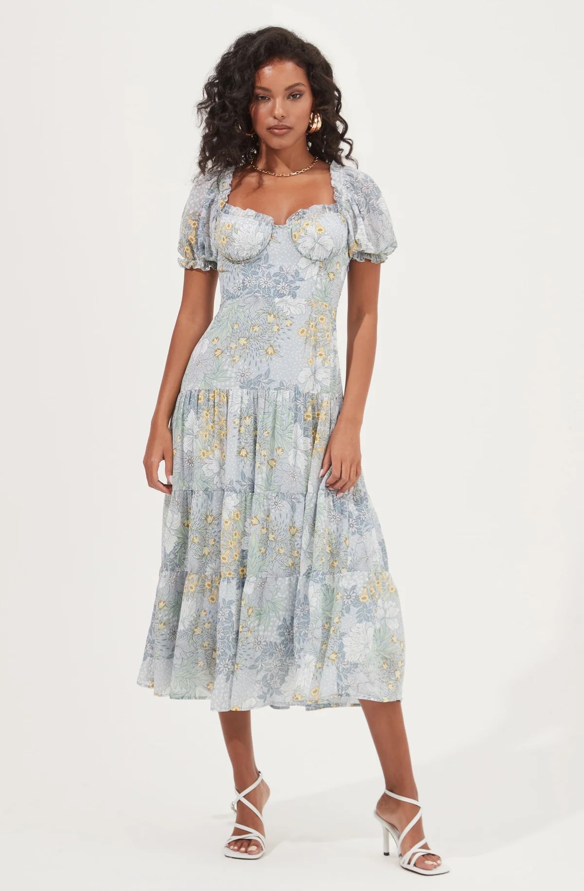 Soho Floral Sweetheart Puff Sleeve Midi Dress | ASTR The Label (US)