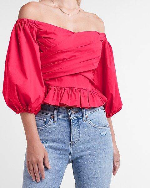 Off The Shoulder Puff Sleeve Wrap Front Top | Express