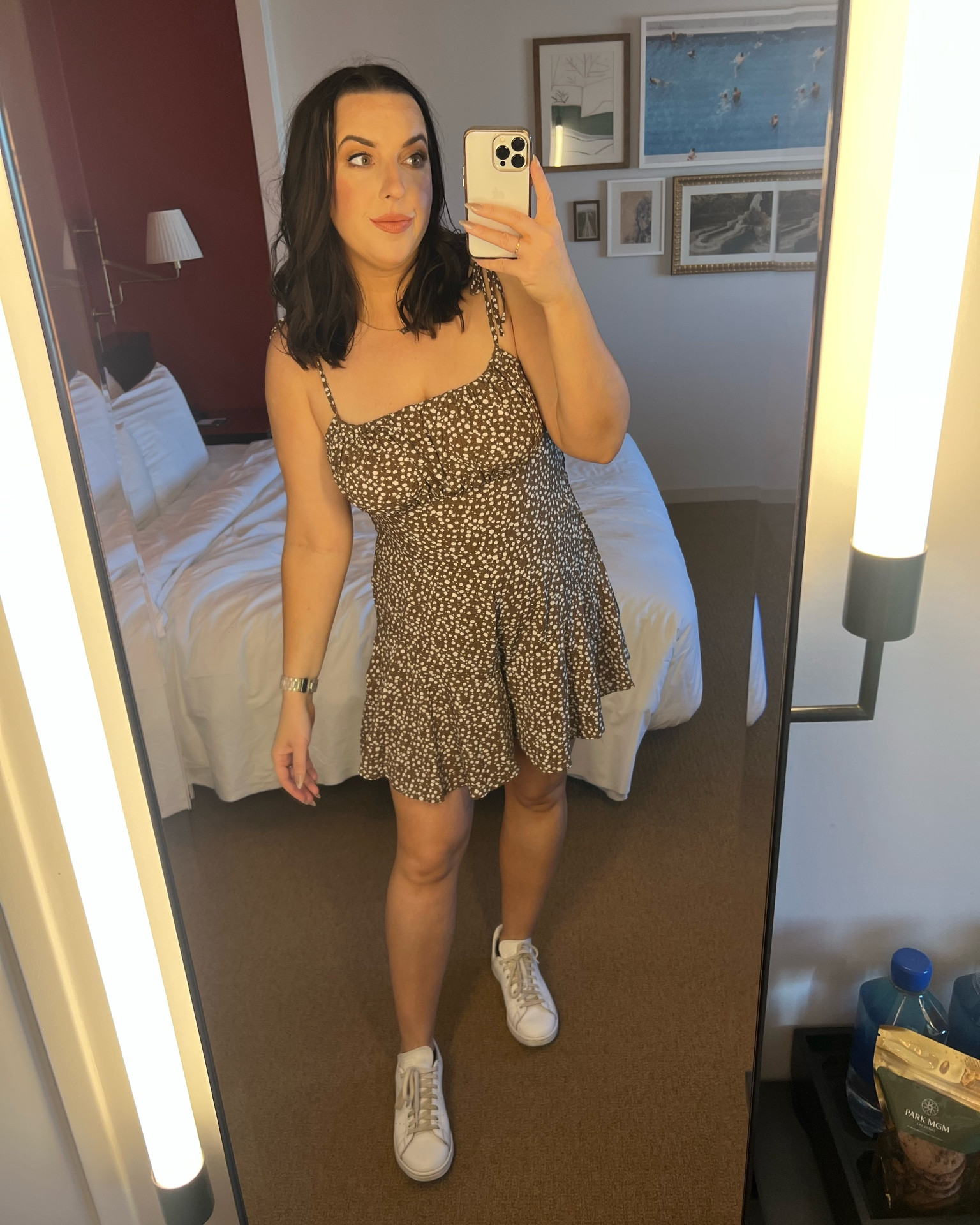 Twitchcon day 1 outfit: brown romper & white Stan Smith sneakers

#LTKmidsize #LTKshoecrush #LTKtravel