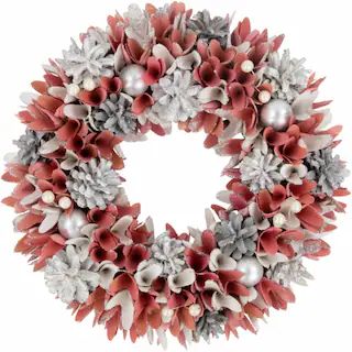 Northlight 13 Pink and White Wooden Floral Christmas Wreath with Pinecones | Kroger