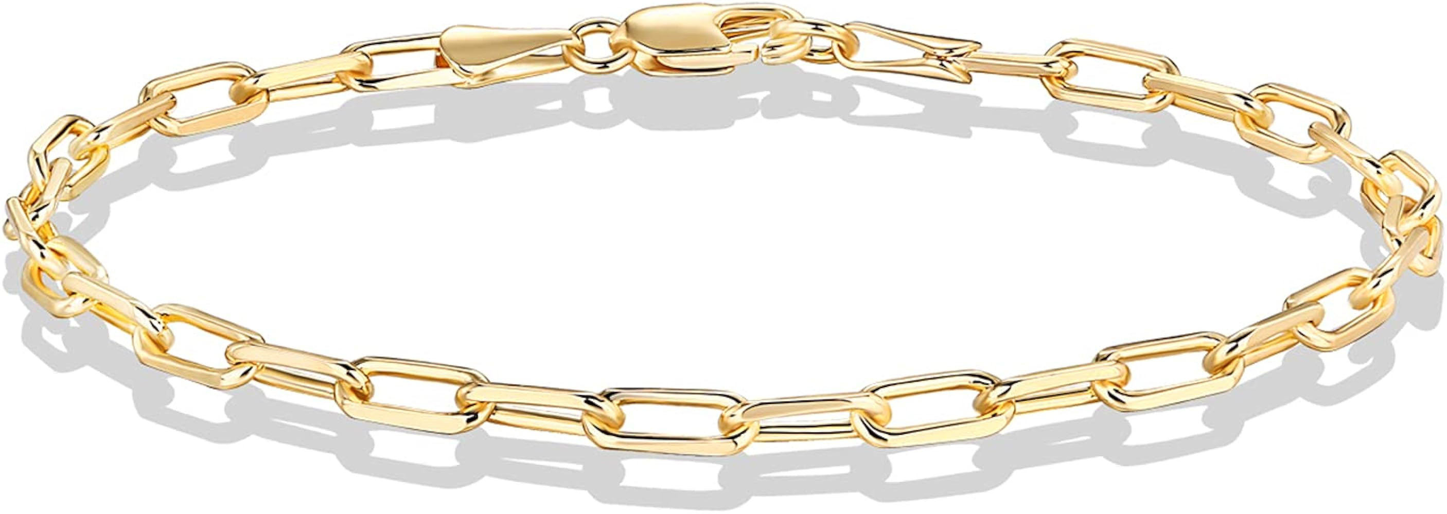 PAVOI 14K Gold Plated Paperclip/Curb/Figaro Chain Adjustable Bracelet for Women | Amazon (US)