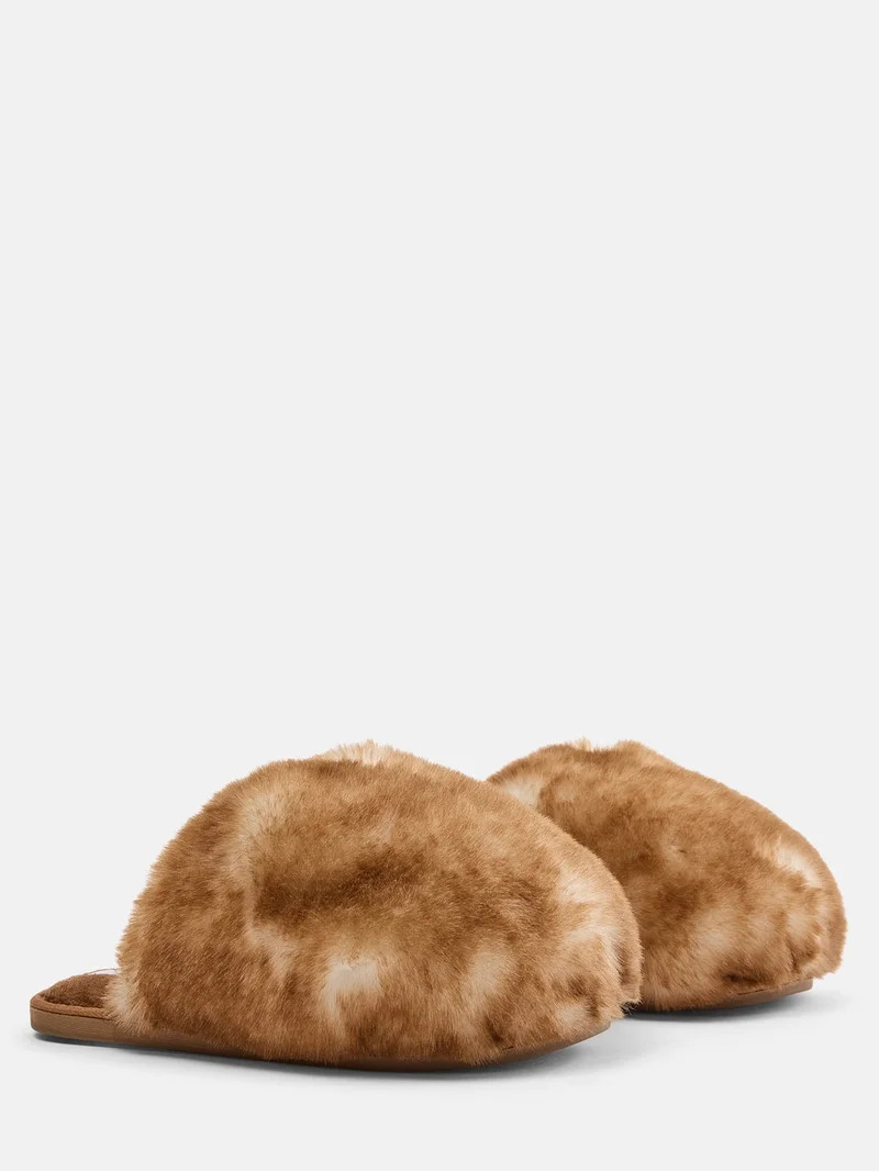 Joyspun Women\u2019s Faux Fur Puff Scuff Slippers | Walmart (US)