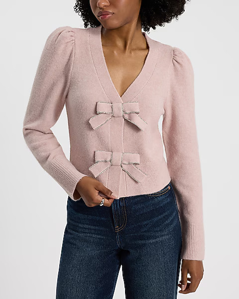 Embellished Bow V-neck Cardigan | Express